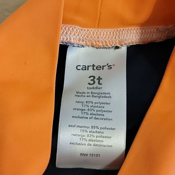CARTER'S 2-PIECE ORANGE AND BLUE SWIM TRUNKS AND RASH GUARD, SIZE 3T - Picture 3 of 7